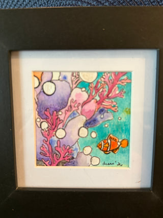 Original watercolor under the sea framed