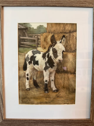 Mini donkey mixed media framed