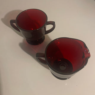 Vtg Ruby Glass Cream & Sugar Set, AH--SP