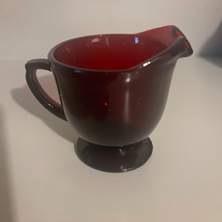 Vtg Ruby Glass Cream & Sugar Set, AH--SP