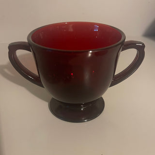 Vtg Ruby Glass Cream & Sugar Set, AH--SP