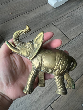 Vtg brass: elephant walking w/ tusk up