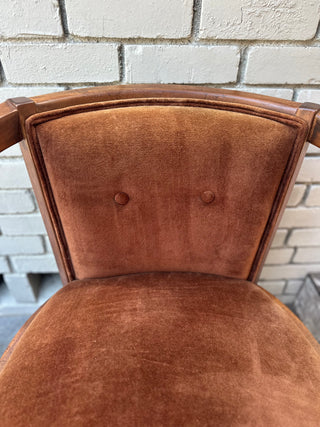 Vintage MCM Chocolate Brown Velvet Barrel Chair/French style with cabriole legs