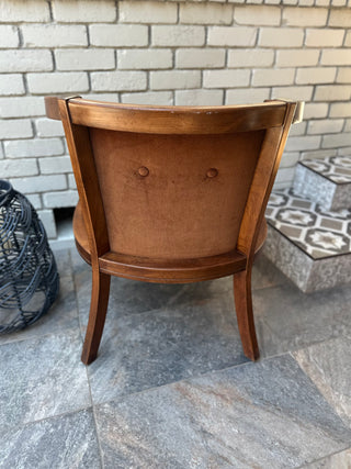 Vintage MCM Chocolate Brown Velvet Barrel Chair/French style with cabriole legs