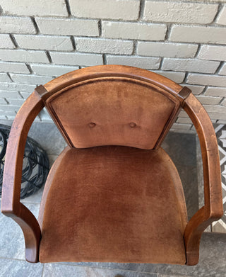 Vintage MCM Chocolate Brown Velvet Barrel Chair/French style with cabriole legs