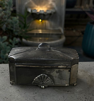 Antique Art Deco Metal Casket Jewelry  Box