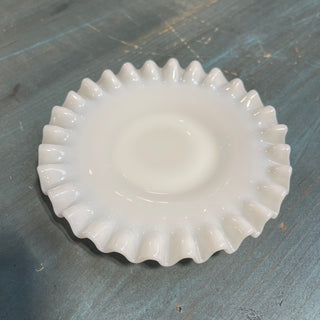 6" White Milk Glass Ruffled Hobnail Saucer--SP