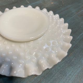 6" White Milk Glass Ruffled Hobnail Saucer--SP