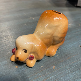 4"  Vtg Ceramic Spaniel Vase/ Pen Holder--SP
