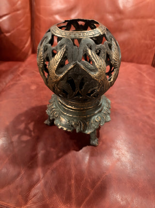Vintage Brass Incense Burner – Openwork Crane & Pine Motif