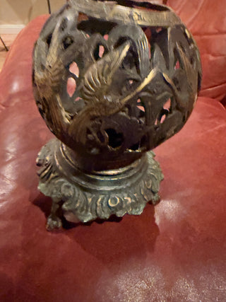 Vintage Brass Incense Burner – Openwork Crane & Pine Motif