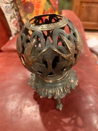 Vintage Brass Incense Burner – Openwork Crane & Pine Motif