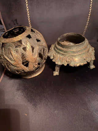 Vintage Brass Incense Burner – Openwork Crane & Pine Motif