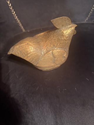 VVintage Asian Brass & Silver-Tone Bird Betel Nut Box – Chicken / Hen