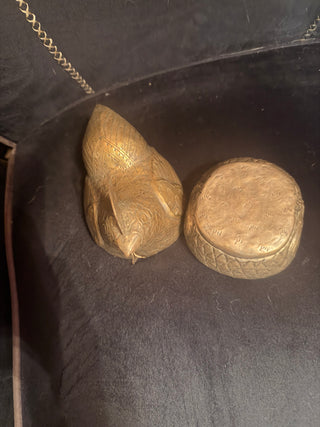 VVintage Asian Brass & Silver-Tone Bird Betel Nut Box – Chicken / Hen