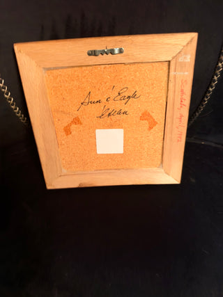 Signed Navajo Sandpainting – Sun & Eagle Design, Brass-Edged Frame, 8" × 8"