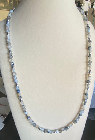 Blue/silver/earth tones beaded necklace