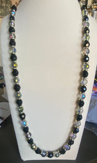 Black/crackle gray/gold necklace