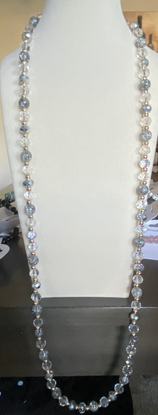 Long crackle gray/clear beaded necklace