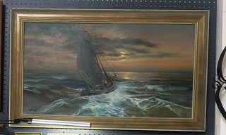 VTG ship painting/oil on canvas/signed Waar