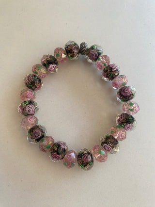 Pink and black flower bracelet