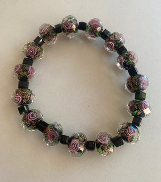 Pink and black flower bracelet