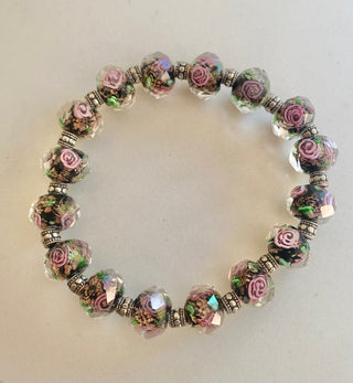 Pink and black flower bracelet