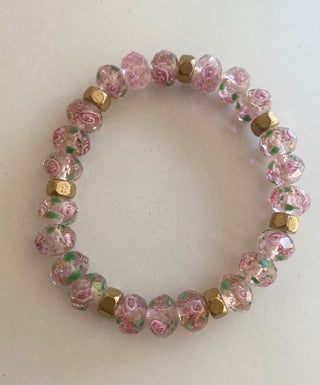 Pink flower beaded bracelet