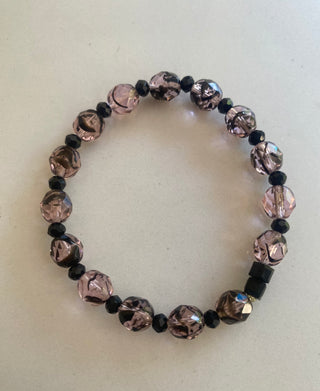 Pink and black beaded bracelet