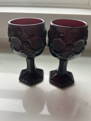 Set of 2 mini Avon 1876 Cape Cod Ruby Red Glass Goblet