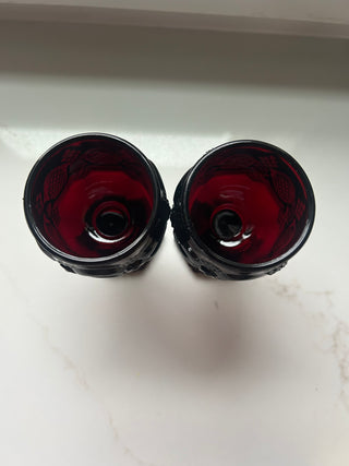 Set of 2 mini Avon 1876 Cape Cod Ruby Red Glass Goblet