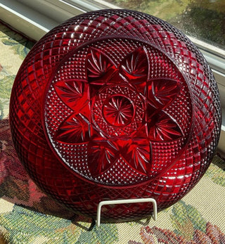 Vintage Luminarc Antique Ruby Pressed Cut Gothic Patterm Durand Cristal d'Arques