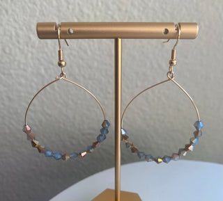 Blue beaded dangly hoop earrings