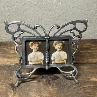 Vintage Pewter Butterfly Double Frame