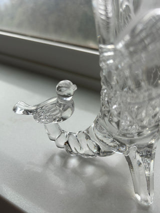Vtg Hofbauer Byrdes W. Germany 24% Lead Crystal Cornucopia Etched Bird Vase