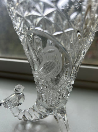 Vtg Hofbauer Byrdes W. Germany 24% Lead Crystal Cornucopia Etched Bird Vase