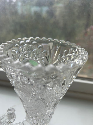 Vtg Hofbauer Byrdes W. Germany 24% Lead Crystal Cornucopia Etched Bird Vase