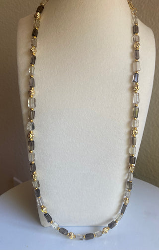 Beaded neutral stone necklace/gold accents