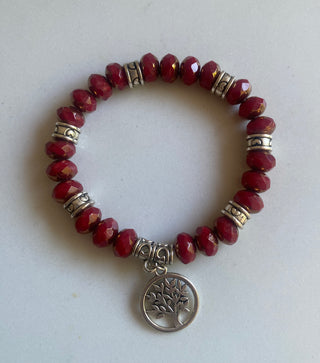 Red beaded tree charm bracelet