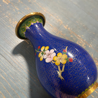 6.25" Cobalt Blue Cloisonne Vase, Flowers/ Birds--SP
