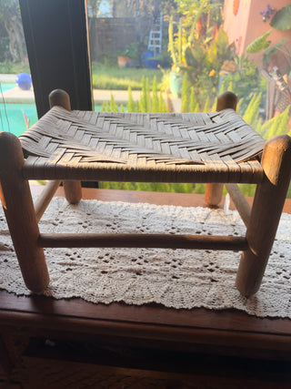 Vintage Hand Woven Oak Footstool Primitive Bench Rustic Shaker chair