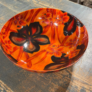 11" Vtg Fiberglass Bowl, Orange Tiki--SP