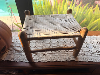Vintage Hand Woven Oak Footstool Primitive Bench Rustic Shaker chair