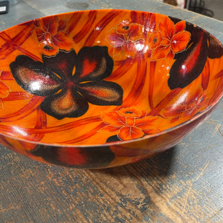 11" Vtg Fiberglass Bowl, Orange Tiki--SP