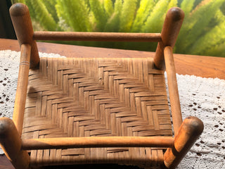 Vintage Hand Woven Oak Footstool Primitive Bench Rustic Shaker chair
