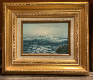 Gold framed seagull ocean painting
