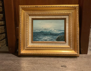 Gold framed seagull ocean painting