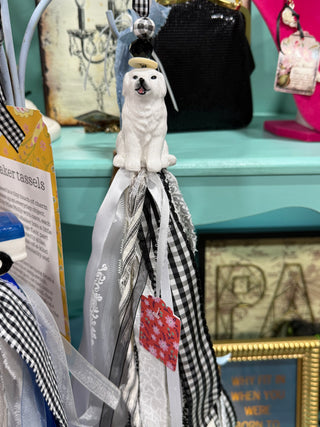 White Dog Salt Shaker Tassel