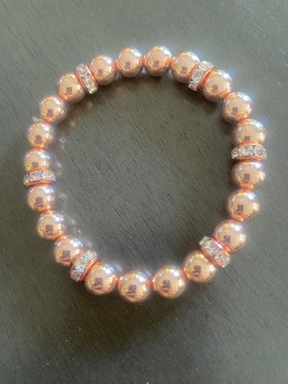 Rose gold beaded stretch bracelet/rhinestones