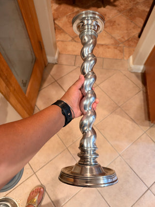 Vintage Metal Candle Stick Twisted Silver 18.5